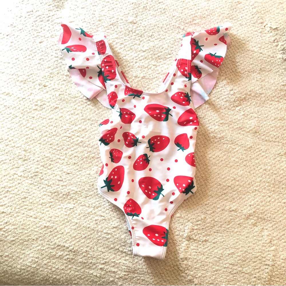 Reserved! COPY - Little Girl Strawberry Swimsuit with ruffle straps